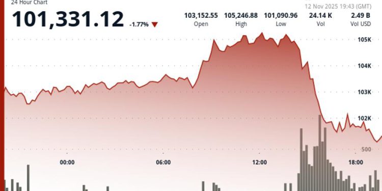 BTC Slips 1.2% as Volume Thins Near $100K Support