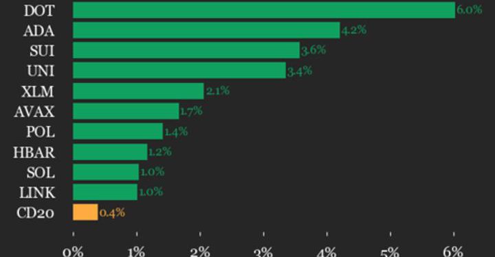 CoinDesk 20 Performance Update: Polkadot (DOT) Rises 6% Over Weekend
